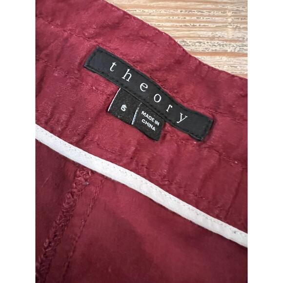Theory Linen Blend Casual Lightweight Low Rise Pants Burgundy - Picture 5 of 7